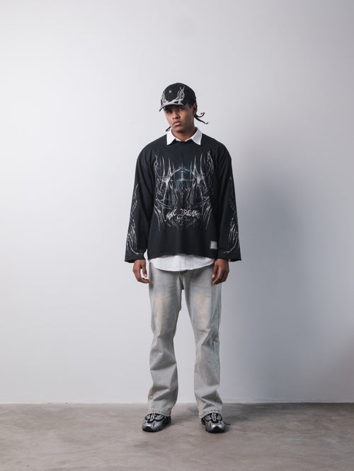 Metalling Flames Long Sleeve - Vintage premium black