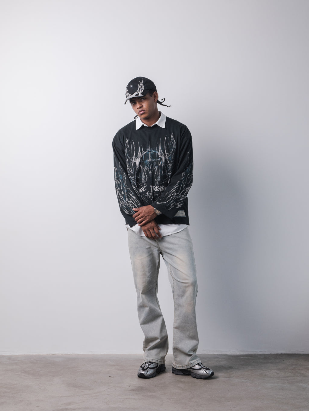 Metalling Flames Long Sleeve - Vintage premium black