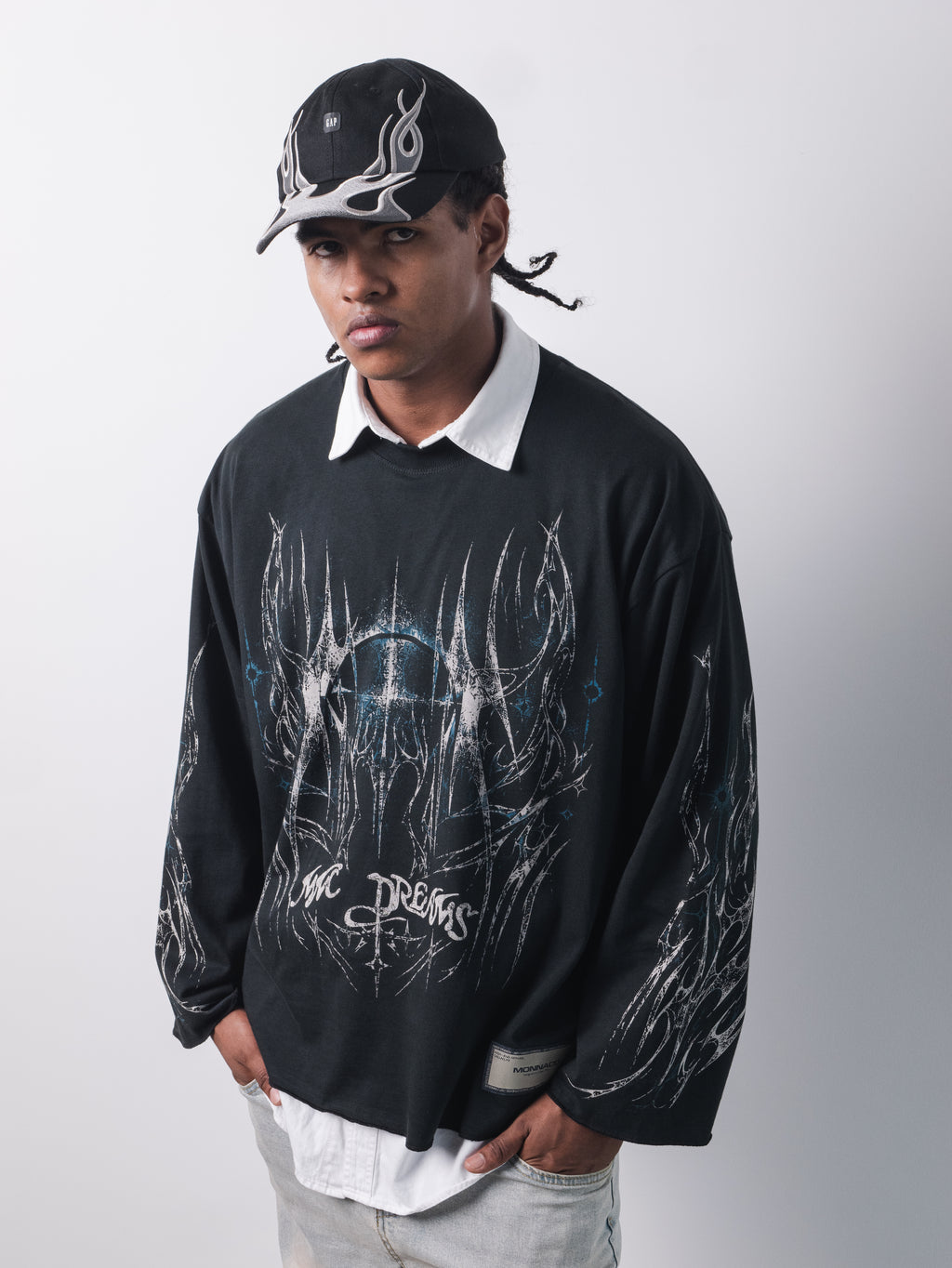 Metalling Flames Long Sleeve - Vintage premium black